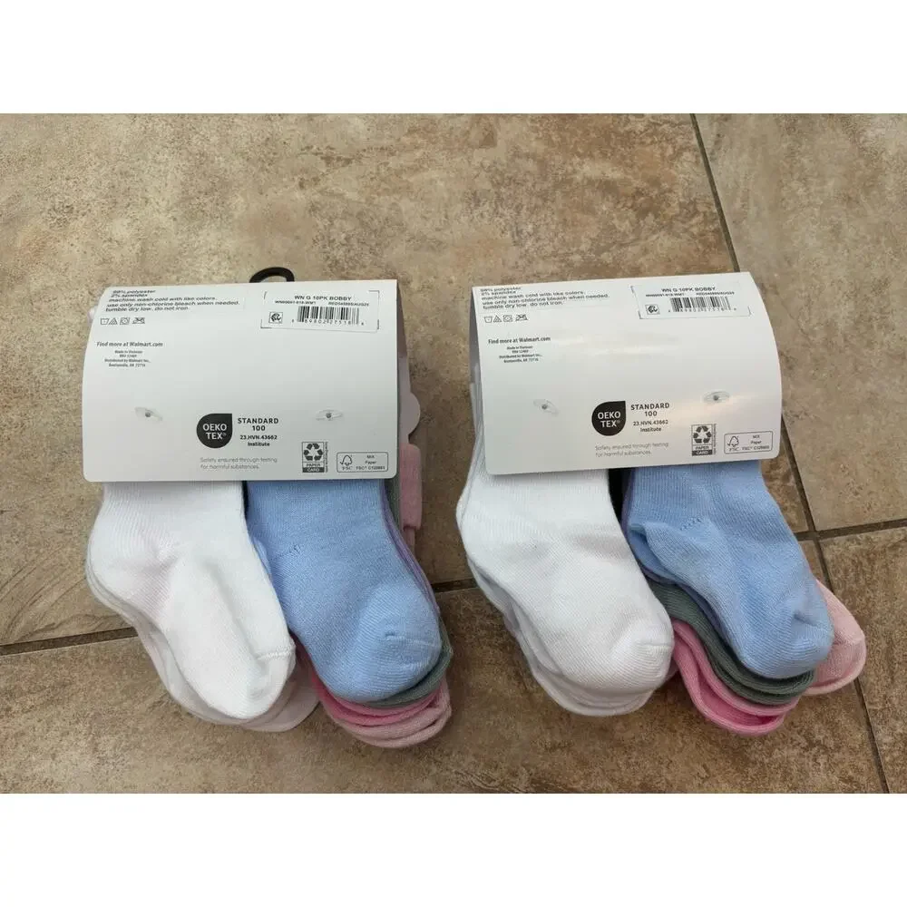Lot Of 2 Wonder Nation Toddler Socks 10 Pair/Pack 6-18M Pastel‎ Colors NWT